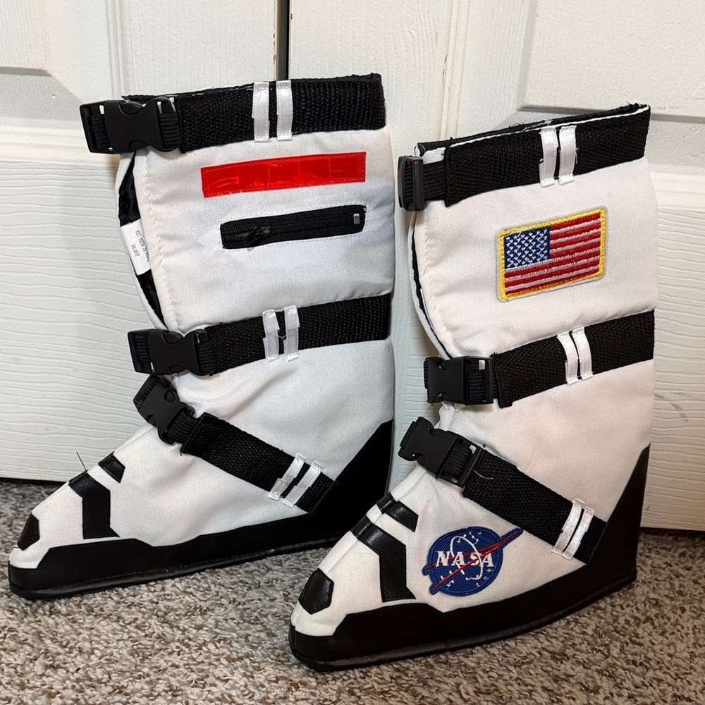 NASA Patch Dress-up Space Boots - White & Black with Red Accent. toddler-kids